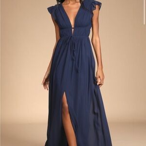 I'm All Yours Navy Blue Ruffled Maxi Dress